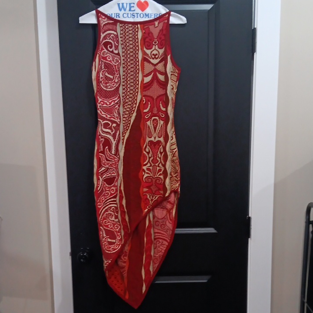 COOGI Red and Cream Asymmetrical Dress